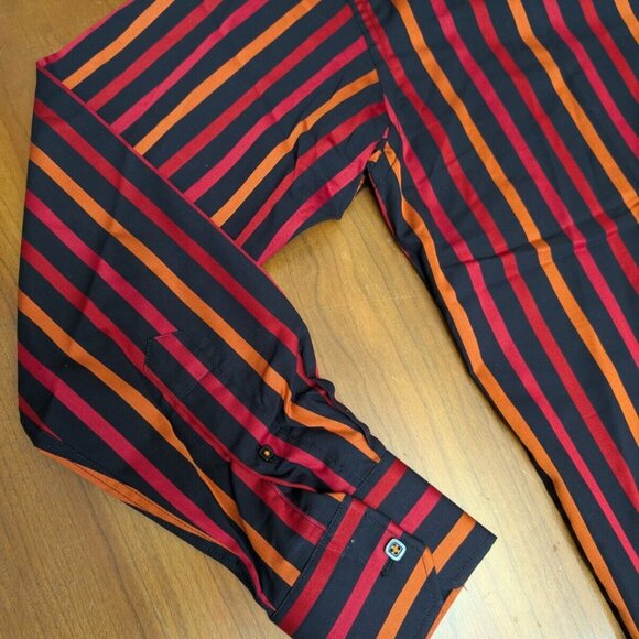 Luchiano Visconti Black Red Mens S Button up Shirt 2-Ply Mercerized Striped New - Picture 6 of 16